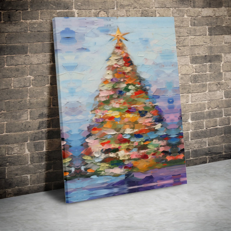 Abstract Christmas Tree Canvas | Impasto Oil Painting Style | Premium Gallery Wrap | Festive Holiday Wall Art Gift