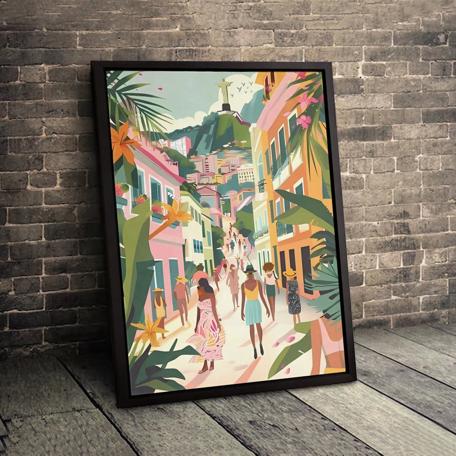 Rio De Janeiro Wall Art | Colorful Brazil Street Scene Print | Premium Gallery Wrapped Canvas | Tropical Travel Decor for Home & Office