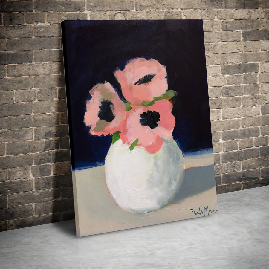 Pink Poppy Painting Vertical Canvas | Modern Painterly Floral Still Life | Premium Thick Gallery Wrapped Print | Living Room Wall Decor Gift