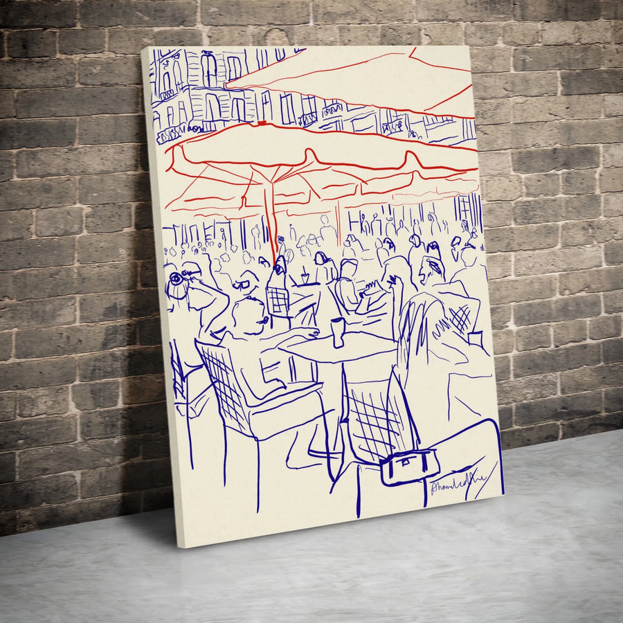 Parisian Cafe Line Art Canvas Print | Minimalist Bistro Sketch Wall Decor | Gallery Quality Premium Canvas | Elegant French Style Home Gift