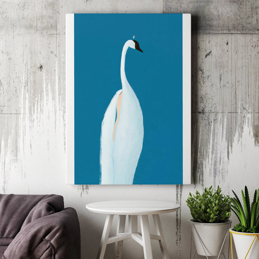 Elegant Swan Vertical Canvas | Modern Minimalist Bird Art Print | Premium 1.25" Thick Gallery Wrap | Contemporary Home Decor Gift for Bird Lovers