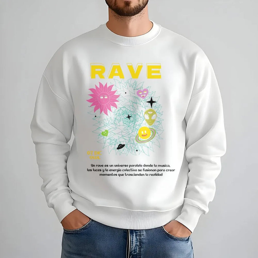 Rave Party Sweatshirt | Alien Smiley Graphic Streetwear | Premium Cotton Blend | Edm Festival Clothing Gift for Adults
