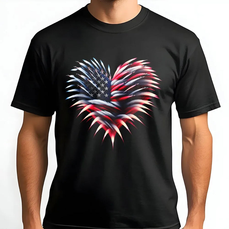 Fighter Jet American Flag Heart T-Shirt | Patriotic Aviation Graphic | Premium Cotton Tee | 4th of July Gift for Veteran