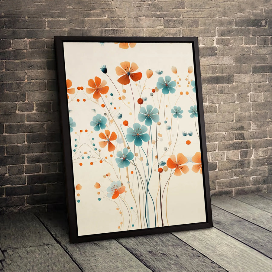 Minimalist Wildflower Canvas Art | Modern Orange and Teal Floral Print | Gallery Quality 1.25" Thick Wall Decor | Botanical Home Office Gift