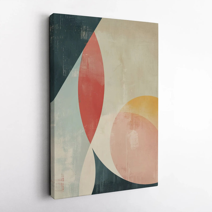 Abstract Geometric Canvas Print | Mid Century Modern Shapes with Distressed Texture | Premium Gallery Wrapped Canvas | Gift for Modern Home Decor
