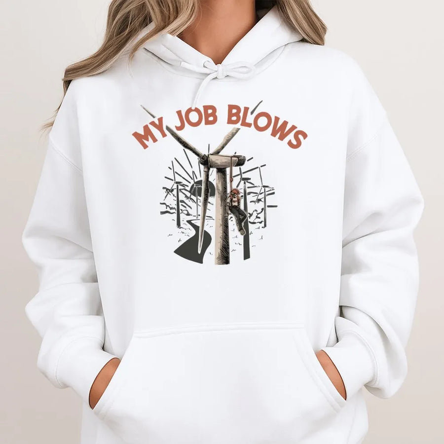 My Job Blows Hoodie | Wind Turbine Technician Gift | Premium Cotton Blend | Funny Renewable Energy Worker Apparel