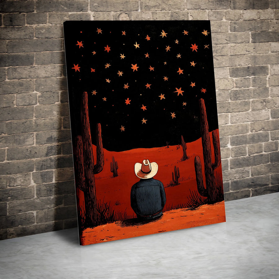 Cowboy Stargazing Desert Wall Art | Western Night Sky Silhouette Decor | Premium 1.25" Gallery Wrapped Canvas | Southwestern Home Gift Idea