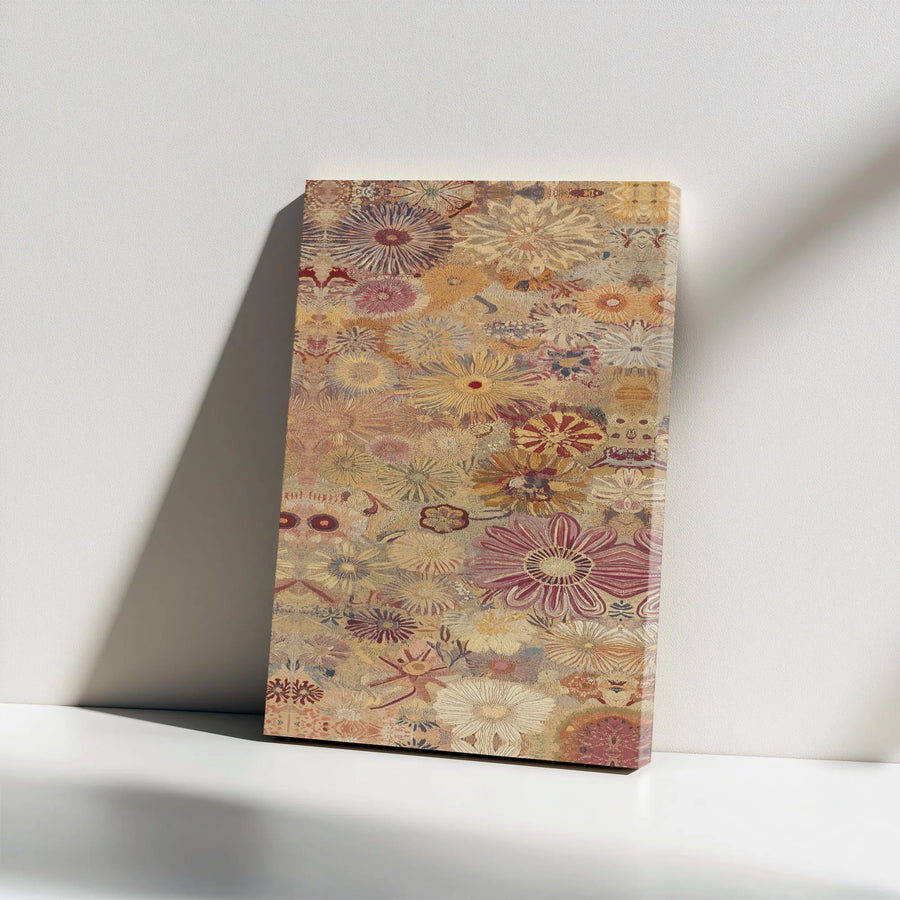 Bohemian Floral Canvas Wall Art | Vintage Distressed Flower Pattern | Premium Gallery-Wrapped Print | Home Decor for Living Room Bedroom
