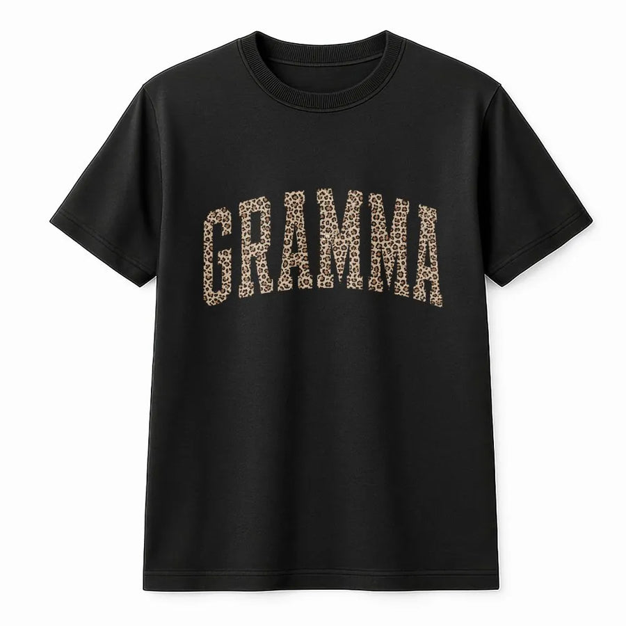 Gramma T-Shirt | Leopard Print Varsity Letters | Cozy Cotton Blend | Gift for New Grandma on Mother's Day