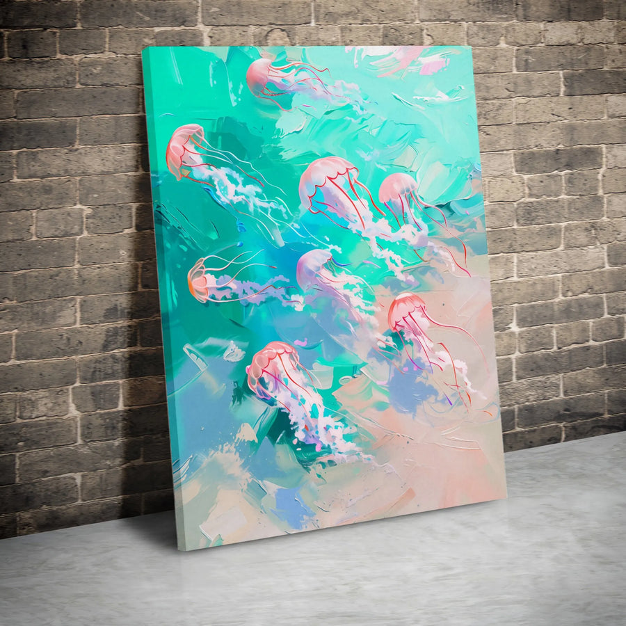Jellyfish Canvas Wall Art | Abstract Ocean Painting Print | Premium Gallery Wrapped Canvas | Coastal Home Decor Gift for Beach House
