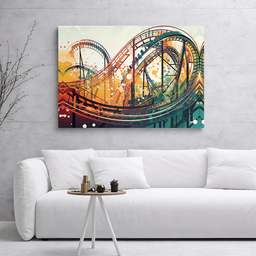 Abstract Roller Coaster Canvas Wall Art | Vibrant Amusement Park Theme Graphic | Premium Gallery Wrapped Decor | Modern Office Home Gift