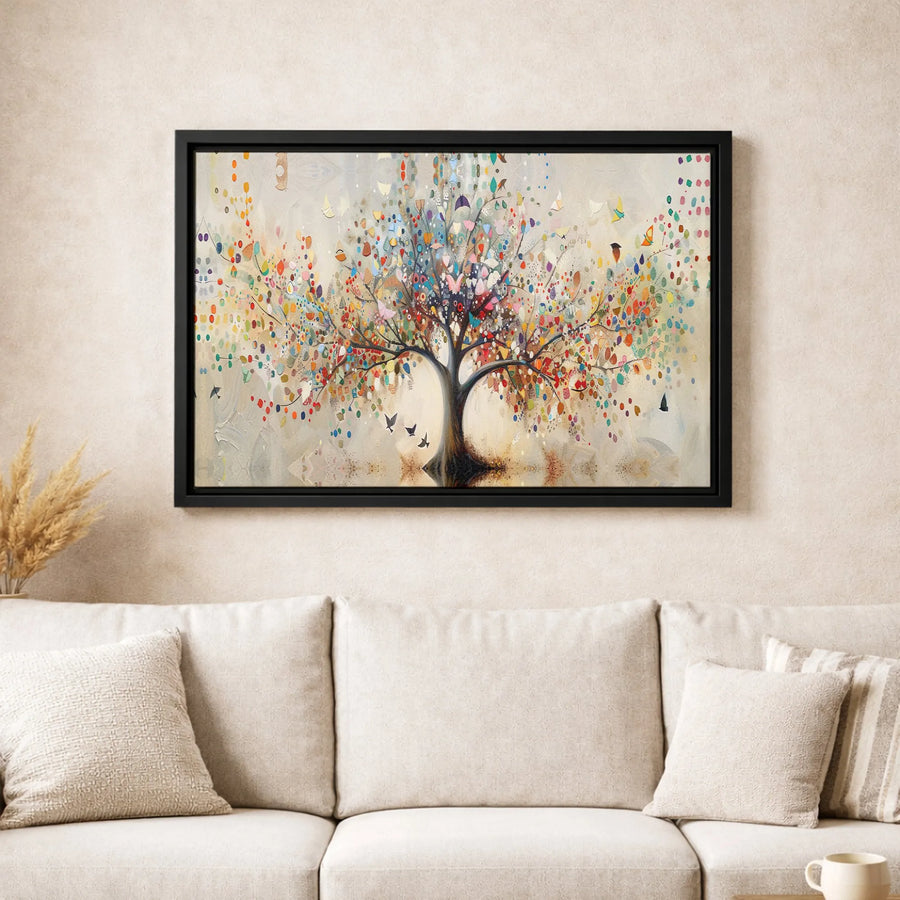Abstract Tree of Life Canvas Print | Colorful Butterfly Leaves and Birds Art | Gallery Wrapped 1.25" Profile | Modern Nature Wall Decor Gift
