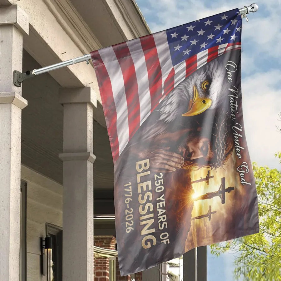 One Nation Under God House Flag | 250th Anniversary Blessing 1776-2026 | Premium Double-Sided Polyester | Christian Patriotic Home Decor Gift