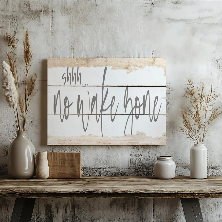 Shhh No Wake Zone Canvas Wall Art | Rustic Farmhouse Typography Print | Premium Gallery Wrap 1.25 Inch Frame | Funny Lake House Decor Gift
