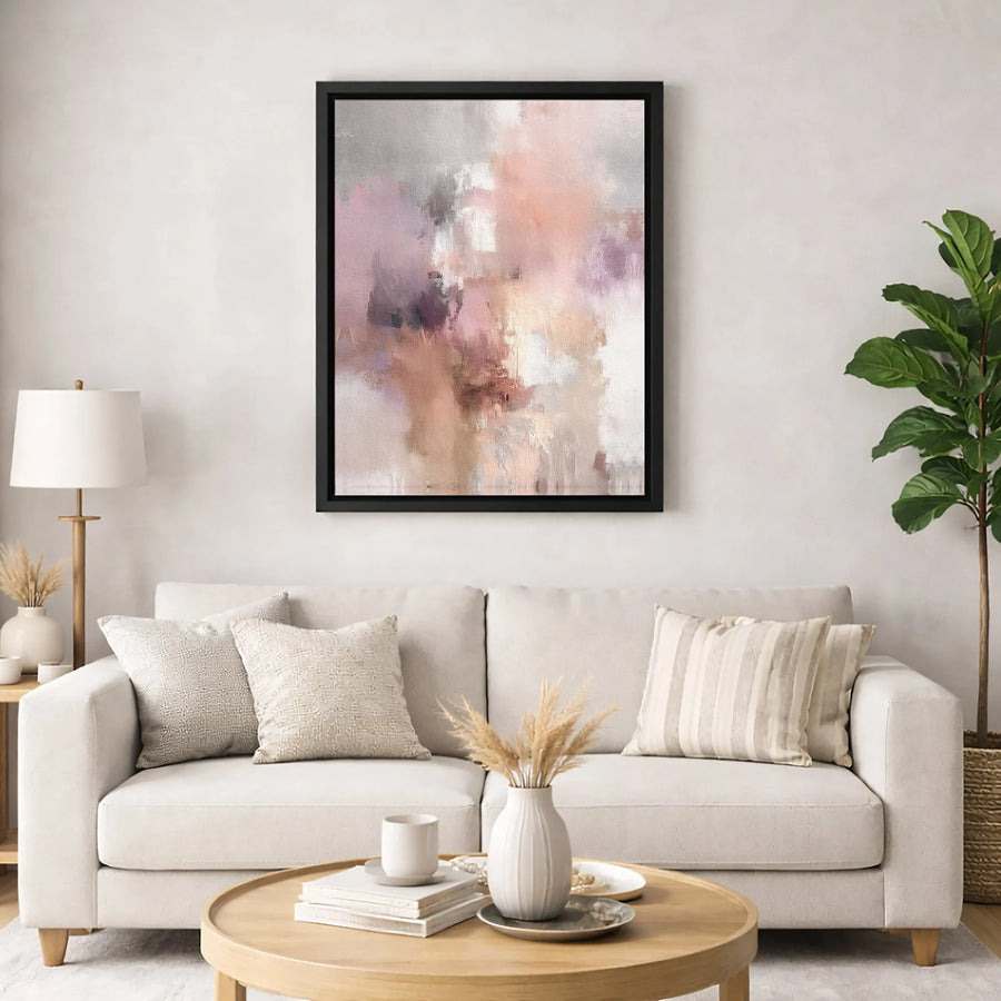 Abstract Canvas Wall Art | Blush Pink and Grey Modern Oil Painting Print | Gallery-Quality 1.25 Inch Canvas | Premium Minimalist Home Decor
