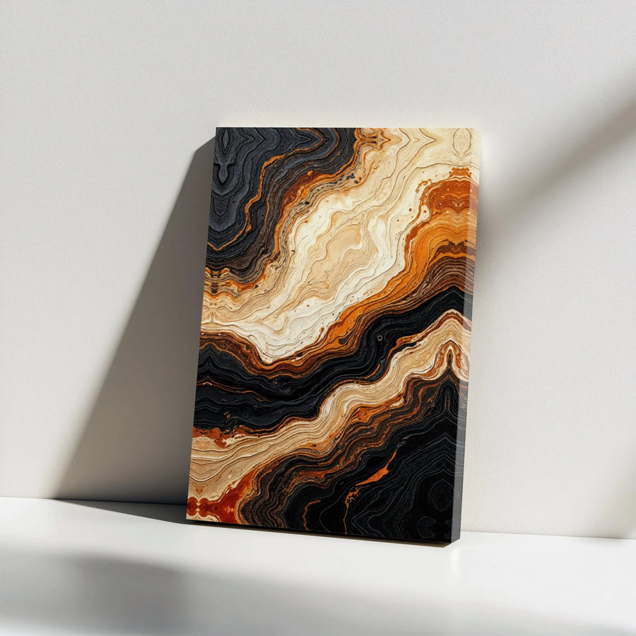 Abstract Canvas Wall Art | Black and Orange Agate Slice Print | Premium Gallery Wrapped Canvas | Modern Living Room & Office Decor