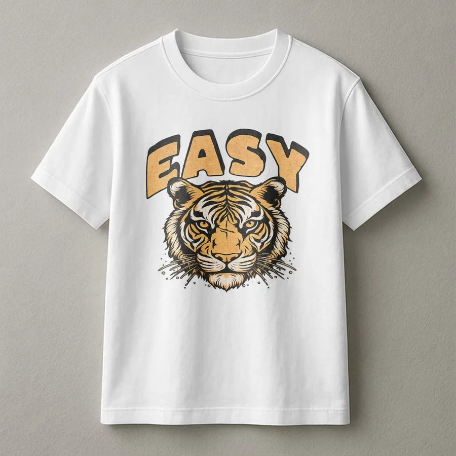 Easy Tiger T-Shirt | Retro Animal Graphic Crewneck | Premium Cotton Blend | Unisex Y2K Streetwear Gift