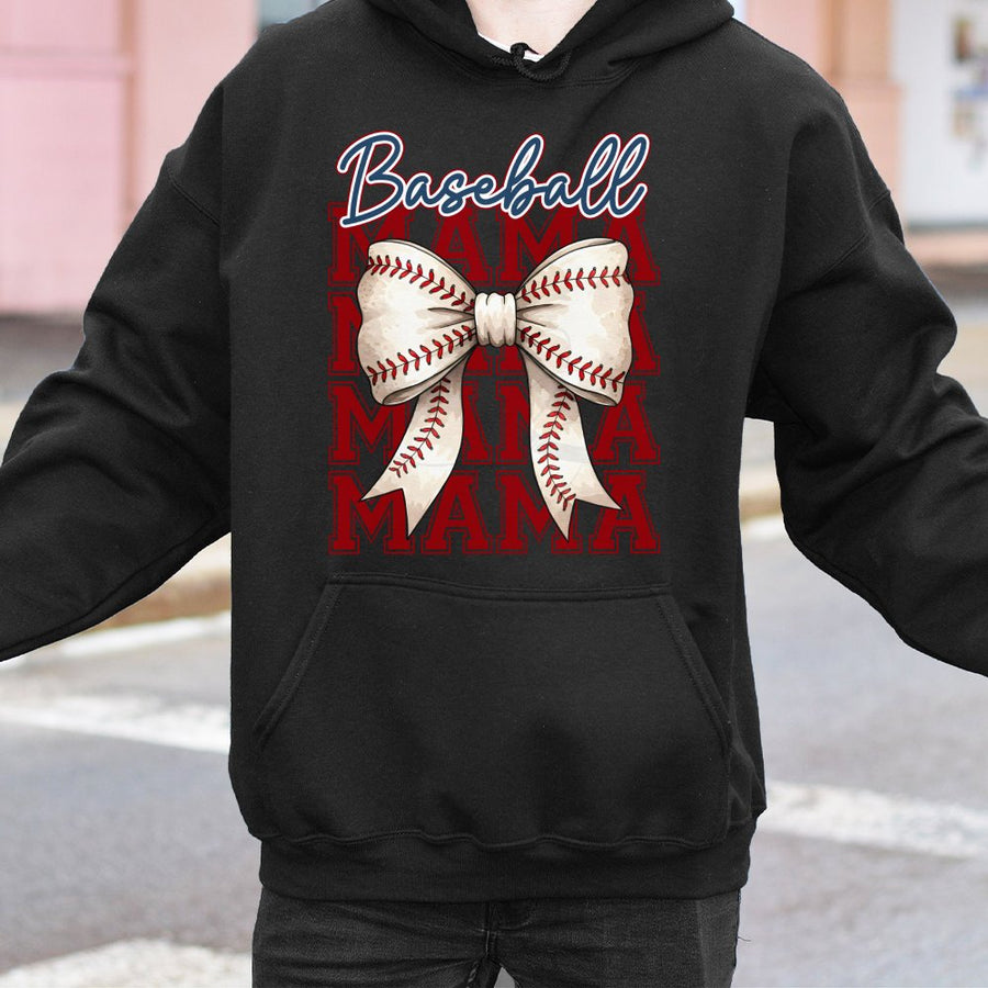 Baseball Mama Hoodie | Coquette Bow Graphic Design | Premium Cotton-Blend Sweatshirt | Game Day Gift for Baseball Mom