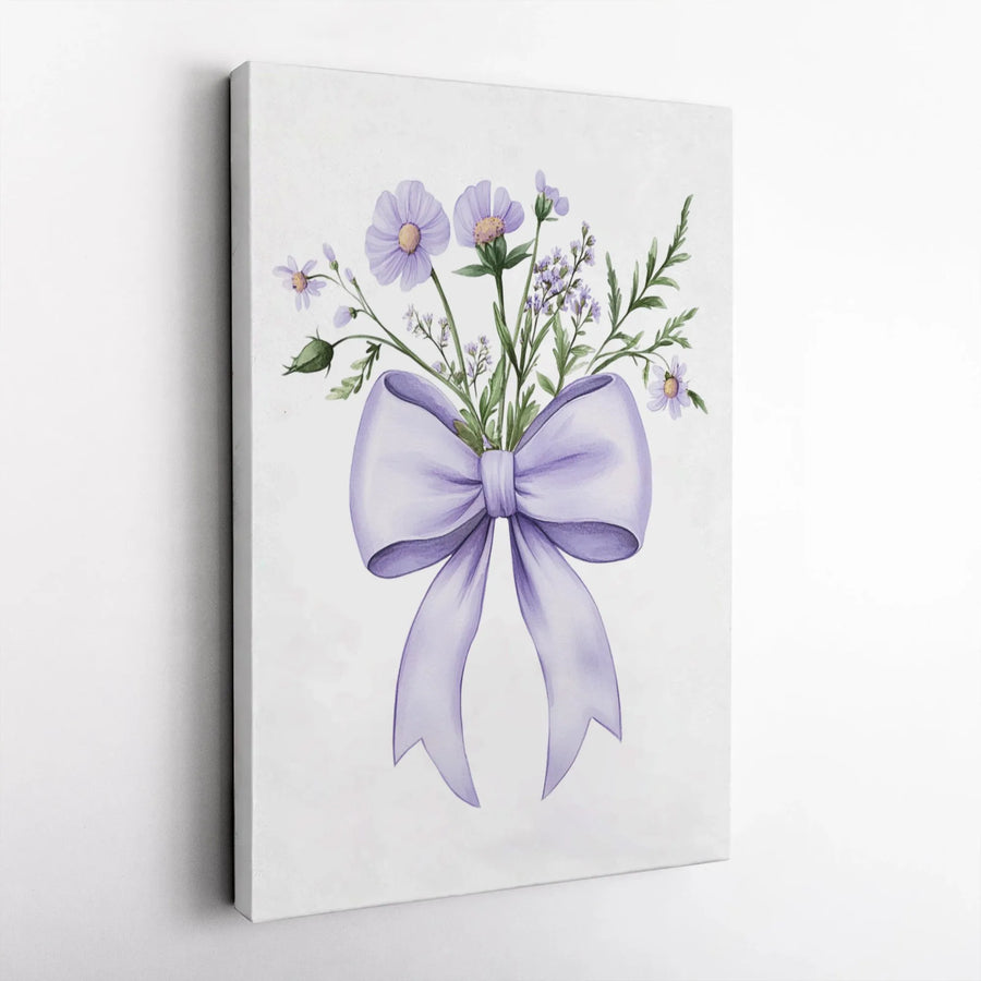 Purple Floral Watercolor Canvas | Elegant Bouquet With Lavender Bow | Premium 1.25 Inch Gallery Wrap | Aesthetic Home Decor Gift