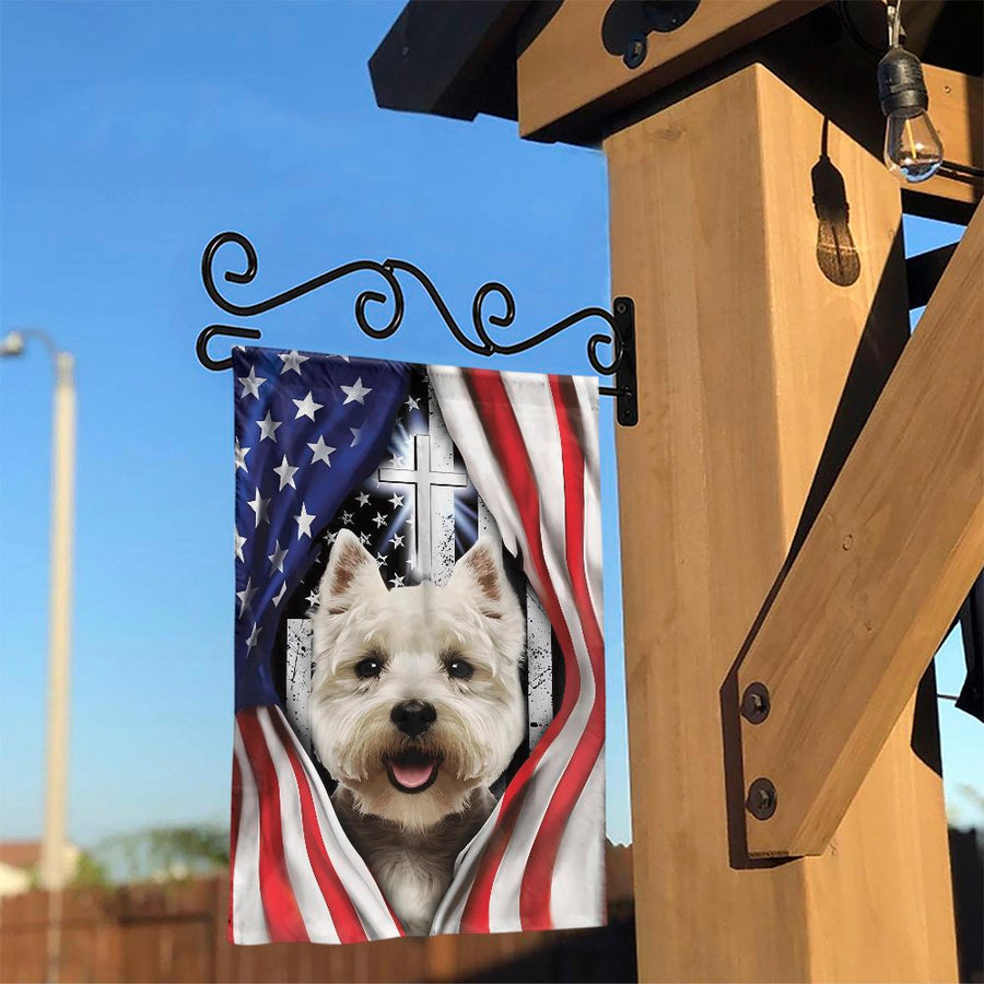 Westie Garden Flag | Patriotic American Flag & Cross Design | Premium Weather-Resistant Polyester | Outdoor Yard Decor Gift