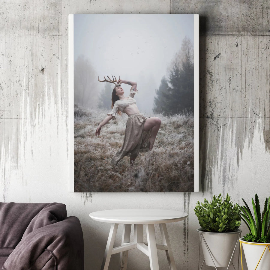 Mythic Stag Goddess Canvas Wall Art | Ethereal Forest Nymph Photography | Premium Gallery Wrap Canvas | Wiccan & Pagan Home Decor Collector's Gift