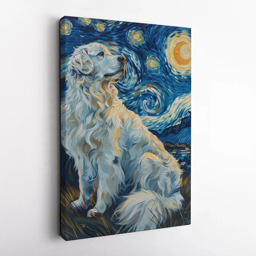 Golden Retriever Wall Art | Starry Night Impressionist Oil Painting Style | Premium 1.25" Gallery Wrapped Canvas | Unique Dog Lover Gift