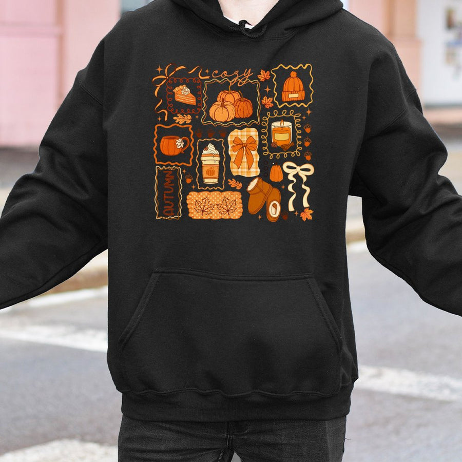 Cozy Autumn Hoodie | Pumpkin Spice & Bow Graphic Aesthetic | Premium Cotton Blend | Gift For Fall Lovers & Preppy Style Fans