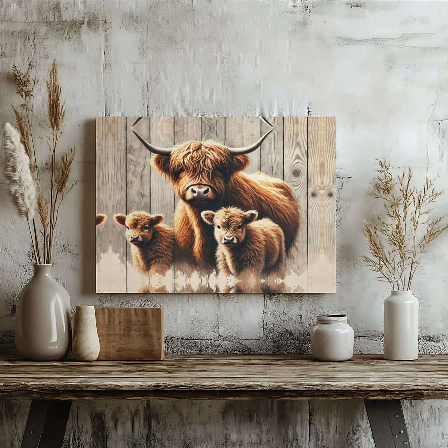 Highland Cow Canvas Wall Art | Rustic Farmhouse Animal Portrait | Premium Fade-Resistant Gallery Wrap | Farmhouse Home Decor Gift for Animal Lovers