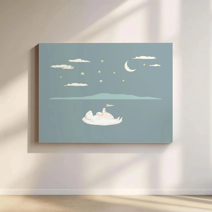 Polar Bear Wall Art | Whimsical Animal Nursery Decor | Premium Gallery Wrap Canvas | Sweet Bedtime Gift for Kids Bedroom