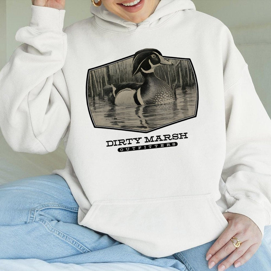 Wood Duck Hoodie | Hand Drawn Marsh Wildlife Art | Premium Cotton-Poly Blend | Gift for Waterfowl Hunters & Nature Enthusiasts