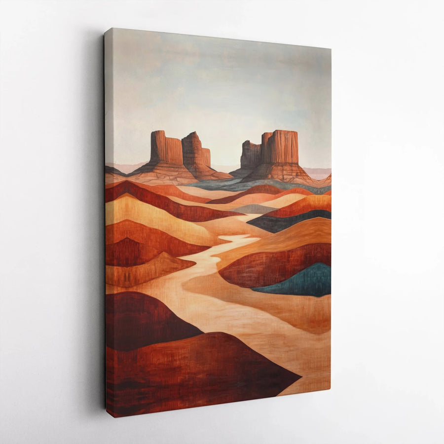 Southwestern Desert Landscape Canvas | Abstract Red Rock Buttes Art | Gallery Wrap Premium Print | Modern Home & Office Wall Decor