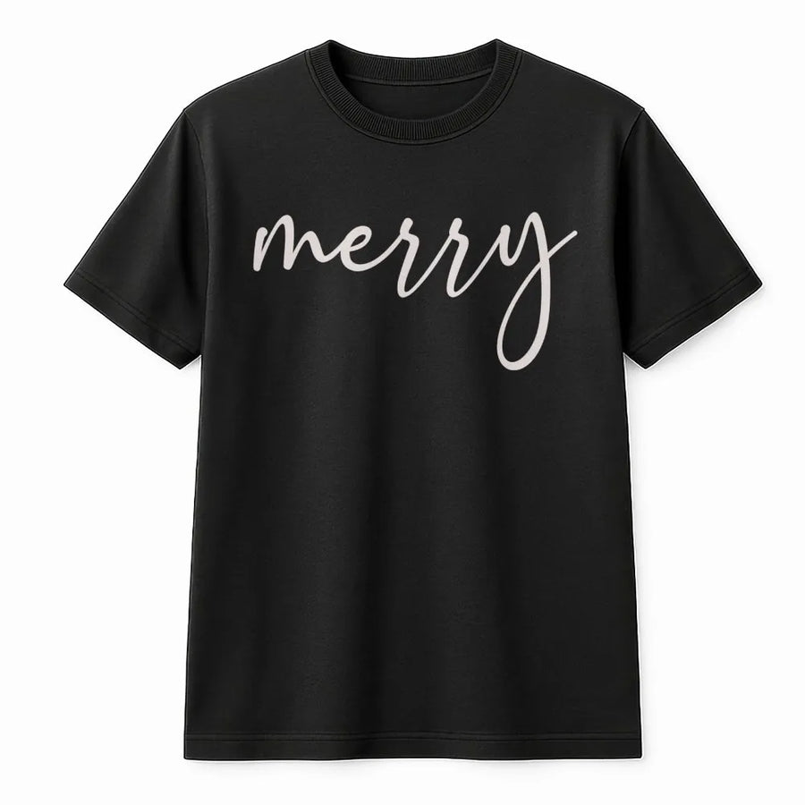 Merry Christmas T-Shirt | Minimalist Script Holiday Design | Premium Soft Cotton | Unisex Holiday Gift for Her and Him