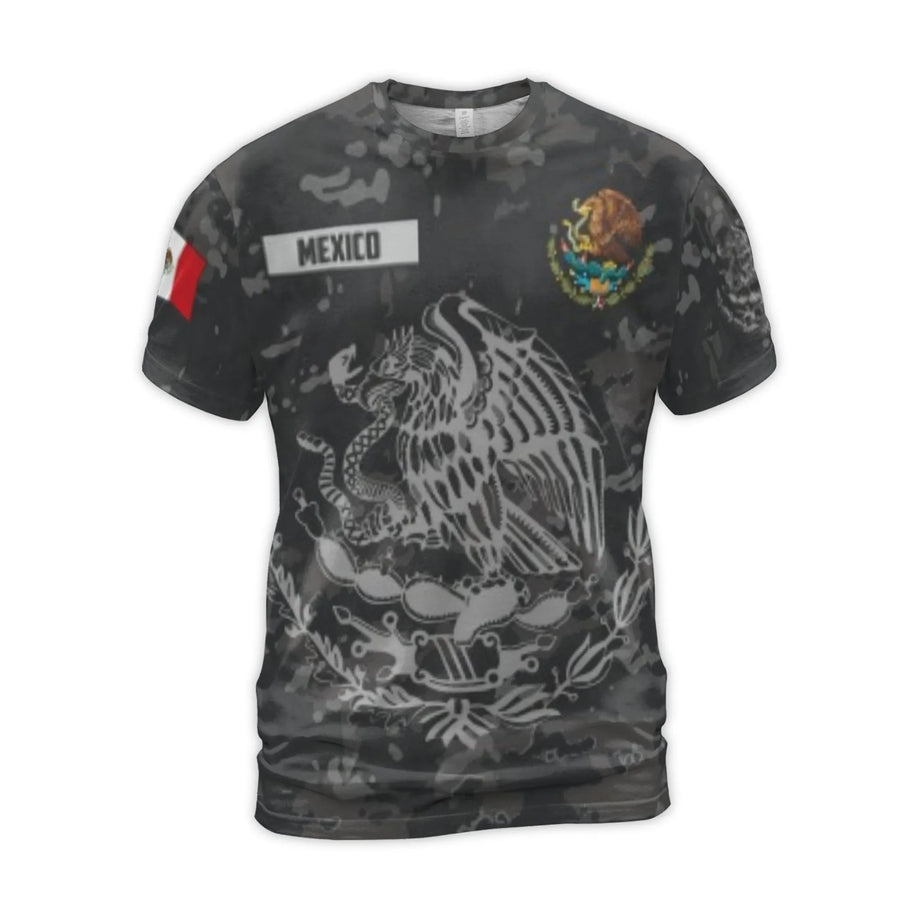 Mexico Eagle and Snake 3D T-Shirt | Patriotic Camo Mexican Flag Graphic | Premium Jersey Fabric | Birthday Gift for Proud Mexican Men