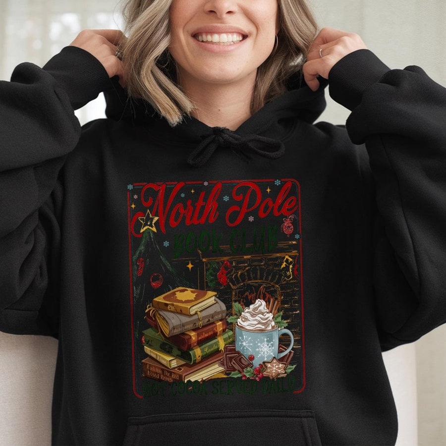 North Pole Book Club Hoodie | Cozy Christmas Reading Graphic | Premium Cotton Blend Sweatshirt | Holiday Gift For Book Lovers Readers