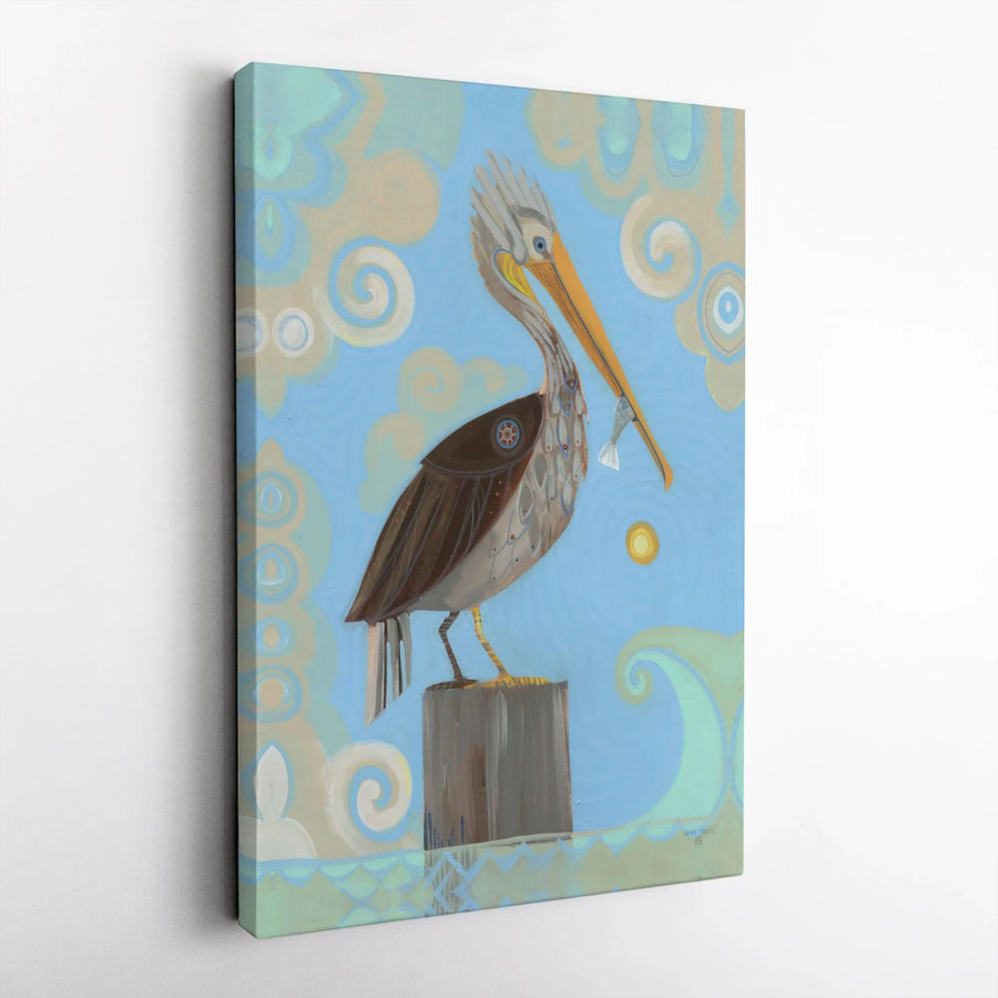 Coastal Pelican Wall Art | Stylized Bird Illustration | Premium Fade-Resistant Canvas | Nautical Home Decor Gift