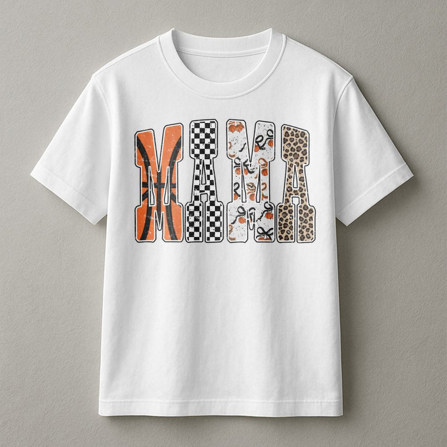 Basketball Mama T-Shirt | Retro Checkered Leopard Print Design | Premium Soft Cotton Tee | Trendy Game Day Gift for Basketball Moms