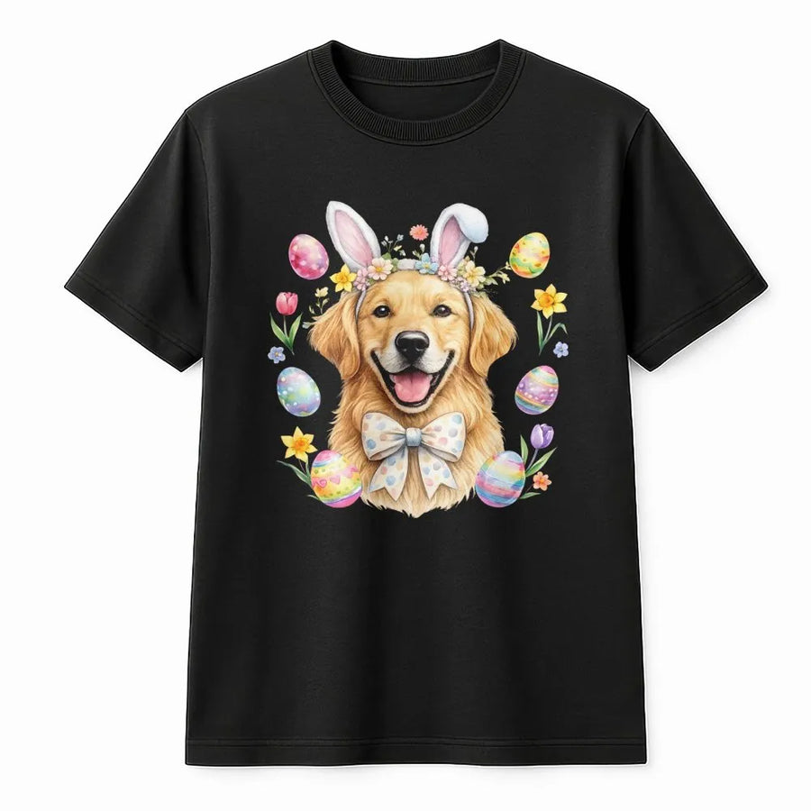 Easter Golden Retriever T-Shirt | Cute Bunny Ears Dog Graphic | 100% Cotton Premium Tee | Spring Holiday Gift for Puppy Lovers