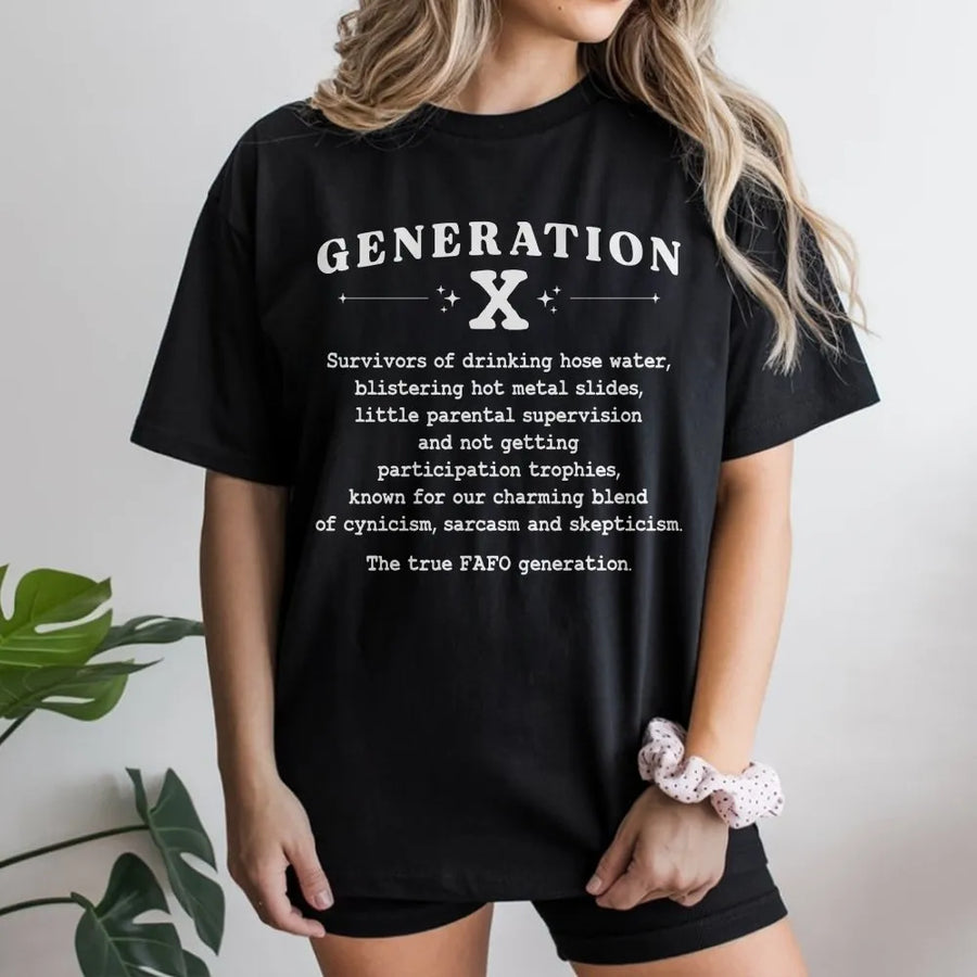 Generation X T-Shirt | Funny 80s Nostalgia Graphic Tee | Premium 100% Cotton Apparel | Birthday Gift Idea for Men and Women
