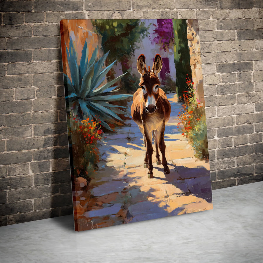 Donkey Canvas Wall Art | Impressionist Southwestern Scene Print | Premium 1.25" Thick Gallery Wrap | Collector's Gift for Rustic Farmhouse Decor