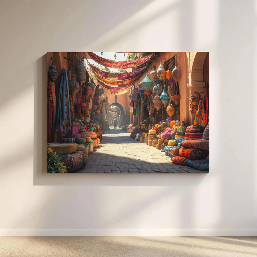 Moroccan Market Canvas Art | Vibrant Souk Alley Scene Print | Premium Gallery-Quality Canvas | Bohemian Home Decor Gift