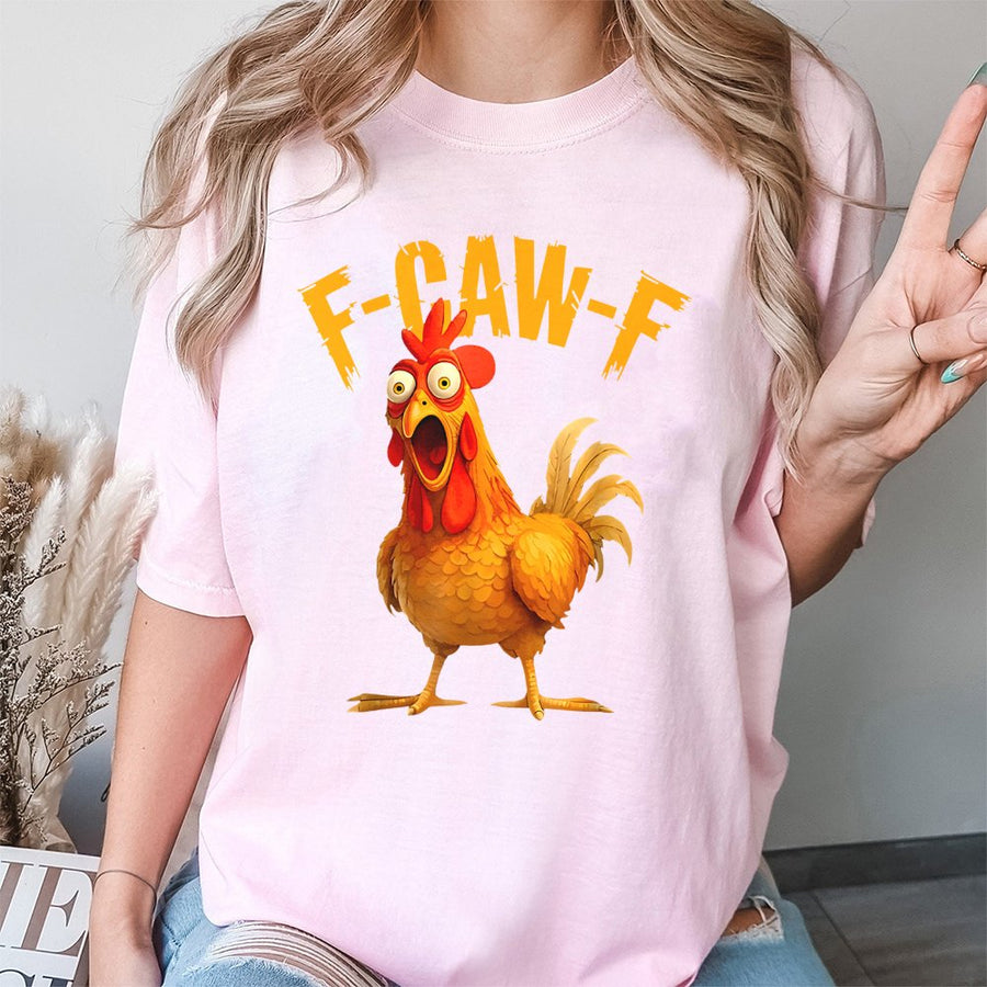 Funny Chicken T-Shirt | F-Caw-F Screaming Rooster Graphic | 100% Cotton Premium Tee | Humorous Farm Animal Gift for Chicken Lovers