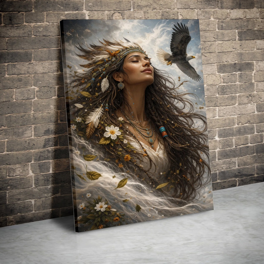 Spirit of the Eagle Canvas Print | Bohemian Goddess Art with Eagle | Premium Gallery Wrap Canvas | Spiritual Home Decor Gift for Her
