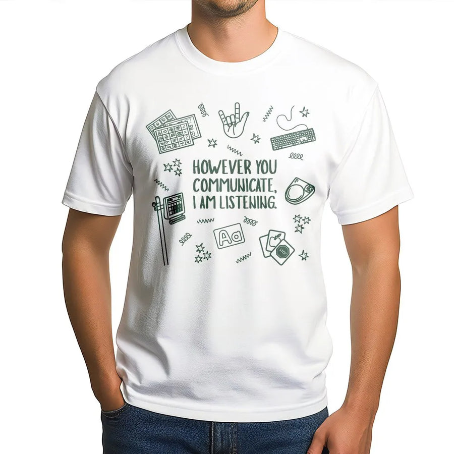 SPED Teacher Communication Shirt | AAC & Sign Language Graphic | Soft Cotton Unisex Tee | Gift for Speech Pathologist