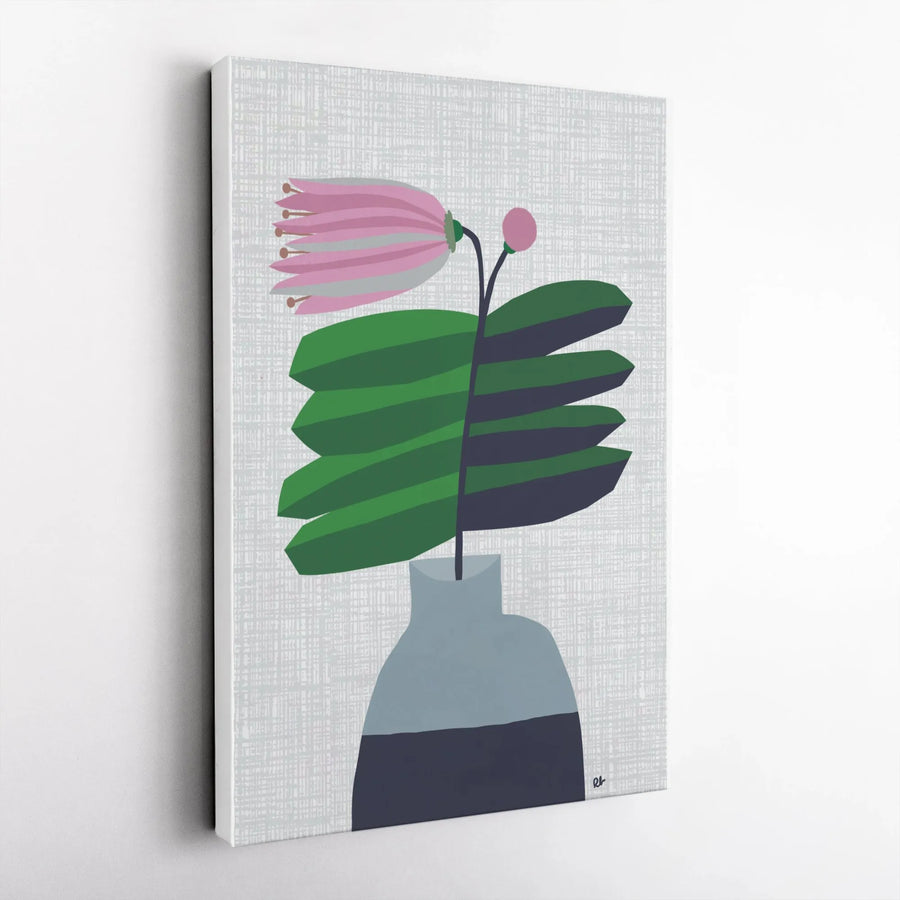 Modern Floral Canvas Print | Abstract Pink Flower in Vase Art | Premium Gallery Wrapped Canvas | Minimalist Living Room Wall Decor Gift