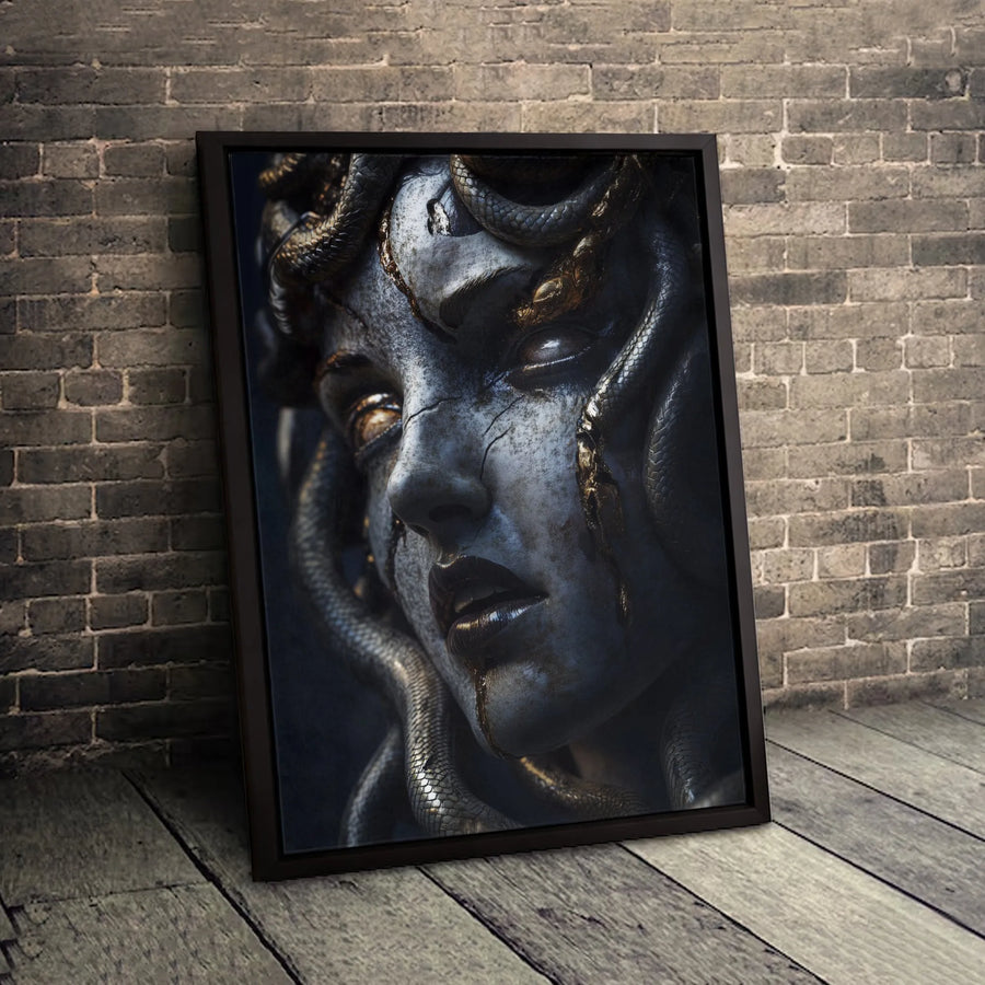 Medusa Wall Art Canvas | Dark Mythological Gorgon Statue Print | Premium Gallery-Wrapped Decor | Gothic Home Office Gift for Mythology Lovers