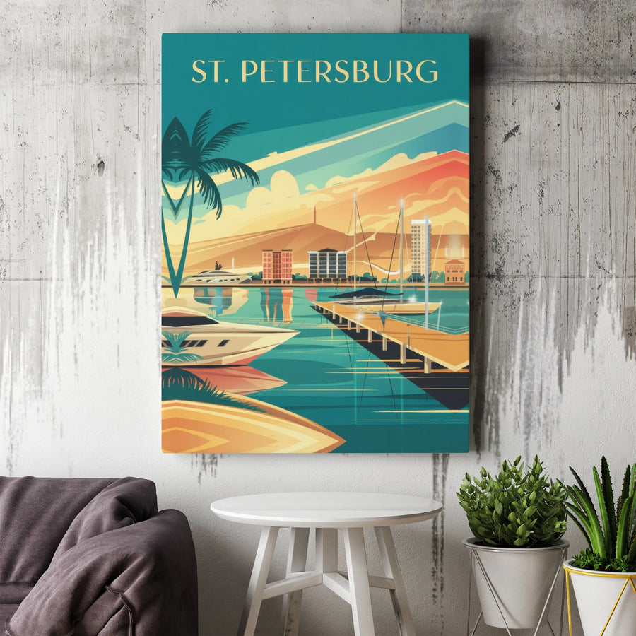 St. Petersburg Florida Travel Poster | Vintage Nautical Marina Wall Art | Premium Gallery Canvas | Coastal Decor Gift for Florida Lovers