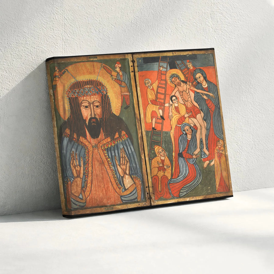 Ethiopian Christian Art Canvas Print | Vintage Passion of Christ Diptych | High-Resolution Gallery Canvas | Spiritual Home Decor Gift