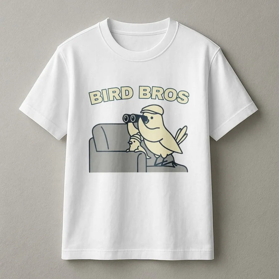 Bird Watching T-Shirt | Funny Bird Bros Cartoon Graphic | Premium Soft Cotton Tee | Cute Gift for Bird Lovers and Ornithology Fans