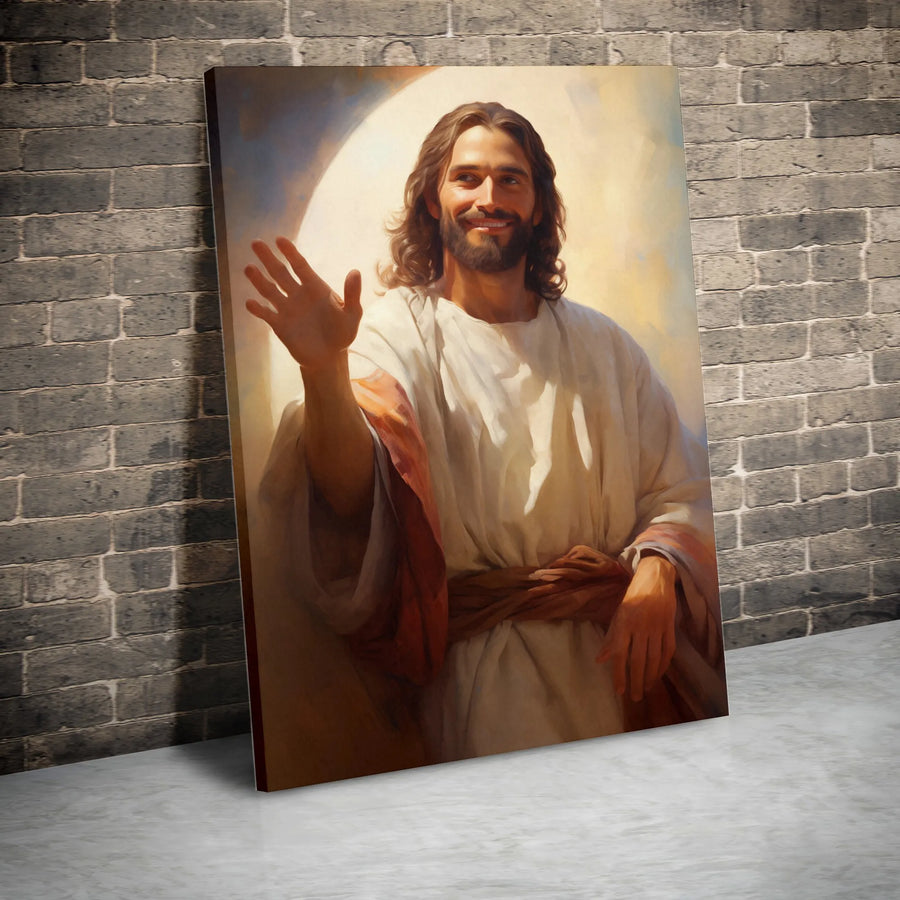 Jesus Christ Portrait Canvas | Waving Savior Religious Wall Art | Premium Fade-Resistant Print | Inspiring Christian Home Decor Gift