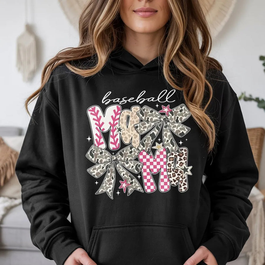 Baseball Mom Shirt | Coquette Bow Camo Leopard Print Graphic Tee | Soft Cotton Apparel | Gift for Sports Mom